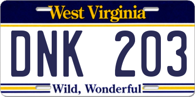 WV license plate DNK203