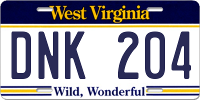 WV license plate DNK204
