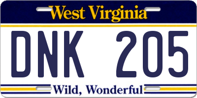 WV license plate DNK205