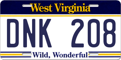 WV license plate DNK208