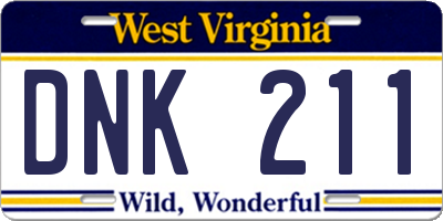 WV license plate DNK211