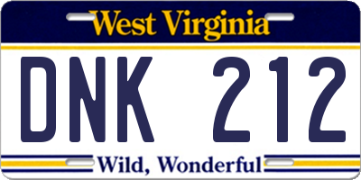 WV license plate DNK212