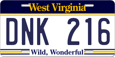 WV license plate DNK216