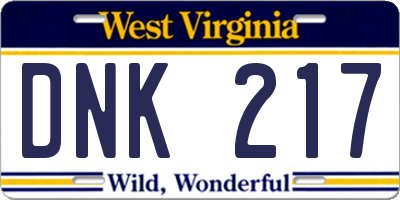 WV license plate DNK217