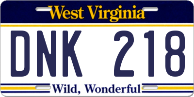 WV license plate DNK218