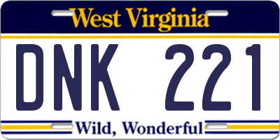 WV license plate DNK221