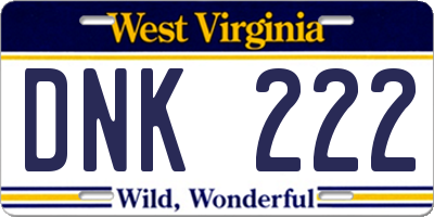 WV license plate DNK222