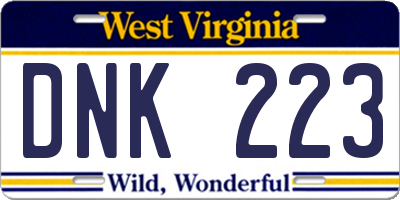 WV license plate DNK223