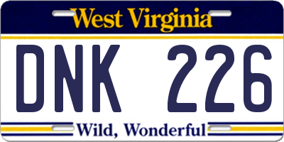 WV license plate DNK226