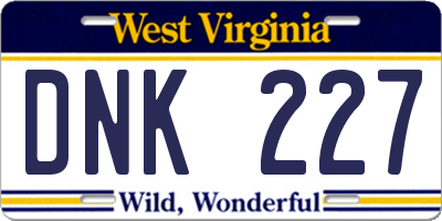 WV license plate DNK227