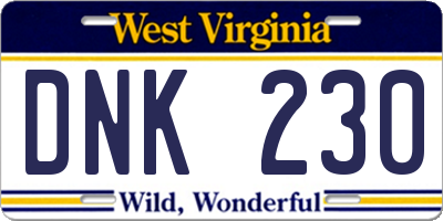 WV license plate DNK230