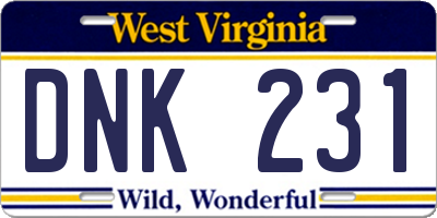 WV license plate DNK231