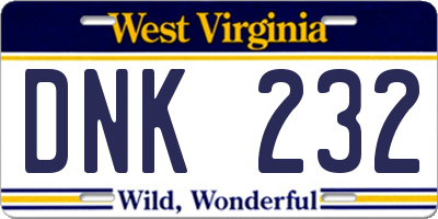 WV license plate DNK232