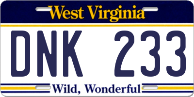 WV license plate DNK233