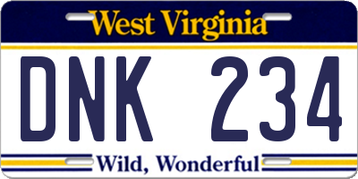 WV license plate DNK234