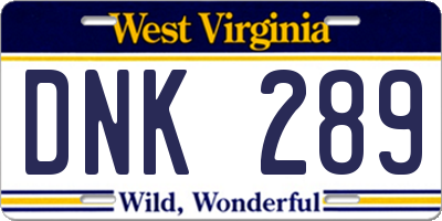 WV license plate DNK289