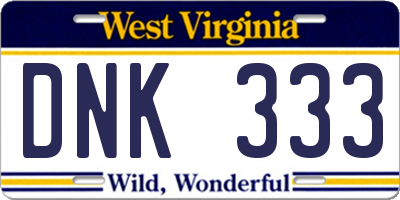 WV license plate DNK333