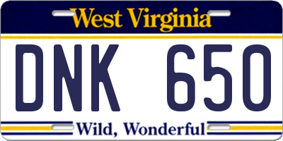 WV license plate DNK650