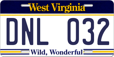 WV license plate DNL032