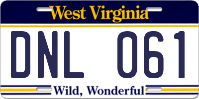 WV license plate DNL061