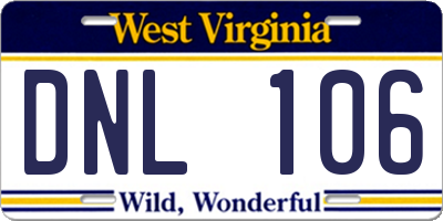 WV license plate DNL106