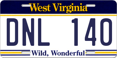 WV license plate DNL140