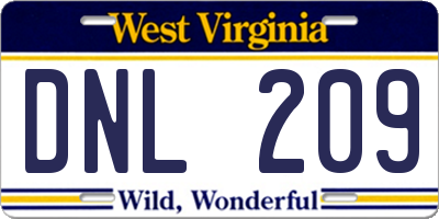 WV license plate DNL209