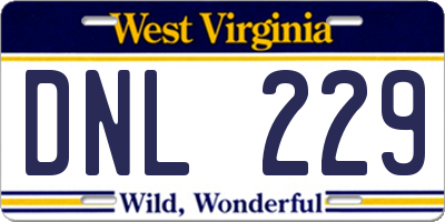 WV license plate DNL229