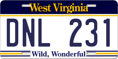 WV license plate DNL231