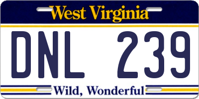 WV license plate DNL239