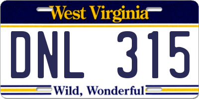 WV license plate DNL315