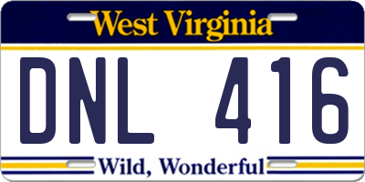 WV license plate DNL416