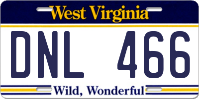 WV license plate DNL466