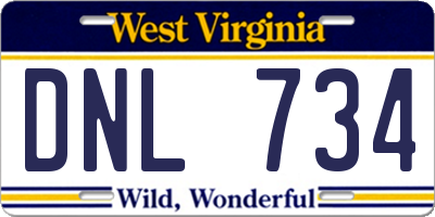 WV license plate DNL734
