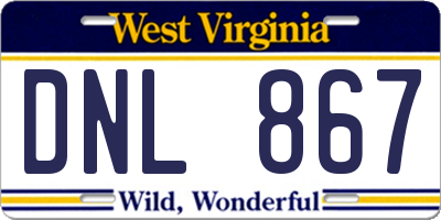 WV license plate DNL867
