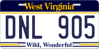 WV license plate DNL905