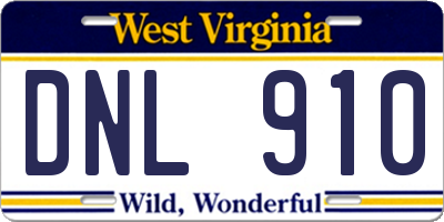 WV license plate DNL910