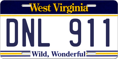 WV license plate DNL911