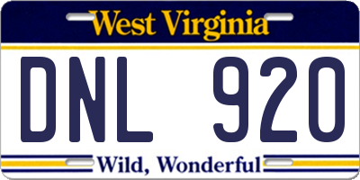 WV license plate DNL920