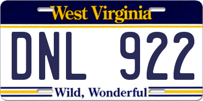 WV license plate DNL922