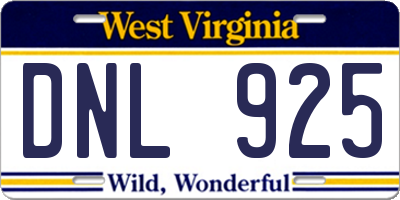 WV license plate DNL925