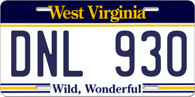 WV license plate DNL930