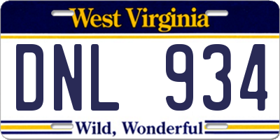 WV license plate DNL934