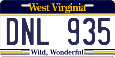 WV license plate DNL935