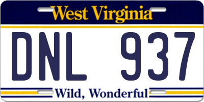 WV license plate DNL937