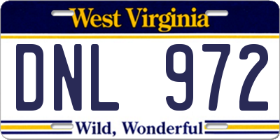 WV license plate DNL972