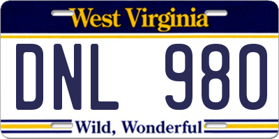 WV license plate DNL980