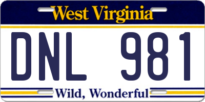 WV license plate DNL981