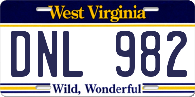 WV license plate DNL982