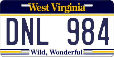 WV license plate DNL984